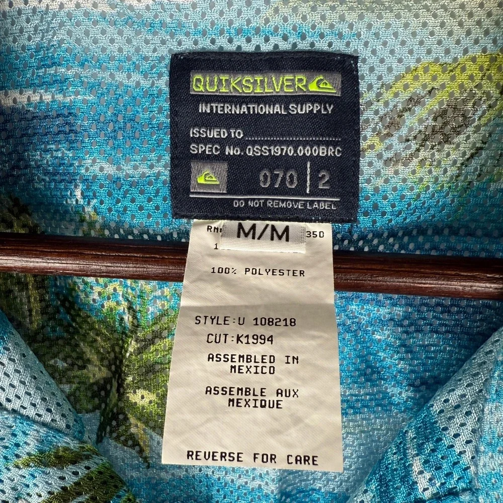 Quicksilver Hawaiian Mesh Shirt Mens Medium Palm Trees‎ Short Sleeve Button Up - Picture 4 of 7